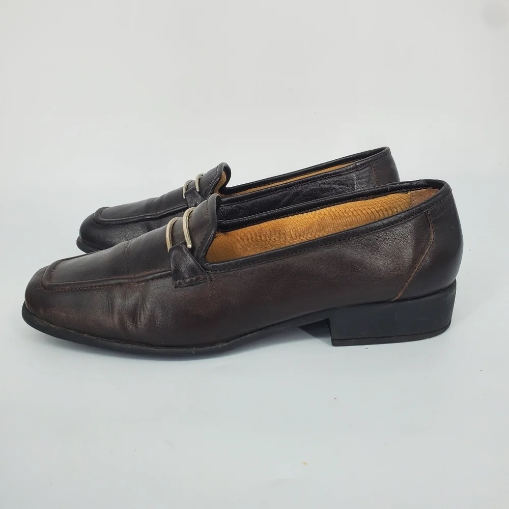 Bellini Dijon Loafers 9M Brown Leather Square Toe Bit Slip On Flats Comfort Shoe